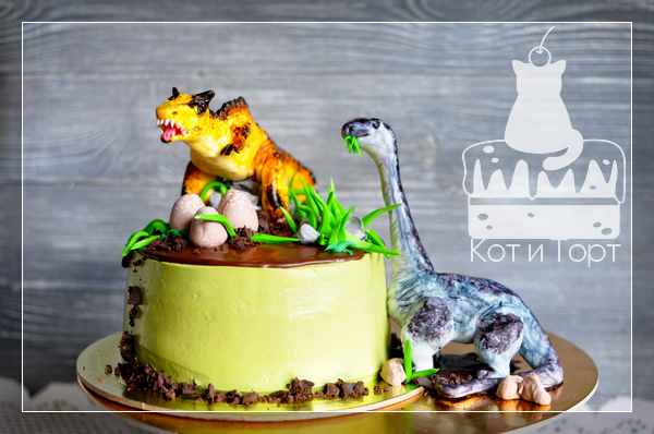 Торт с двумя динозаврами