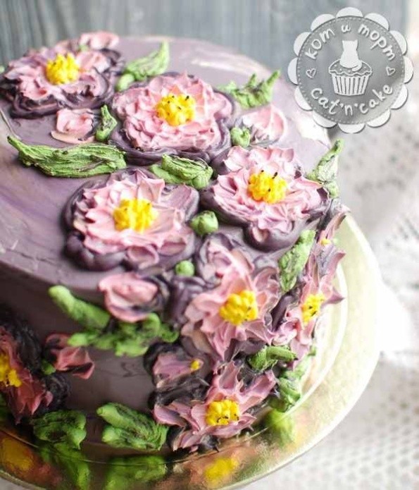 Торт с цветами в стиле живописи