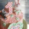 Розовый торт на 1 годик с зайчиком