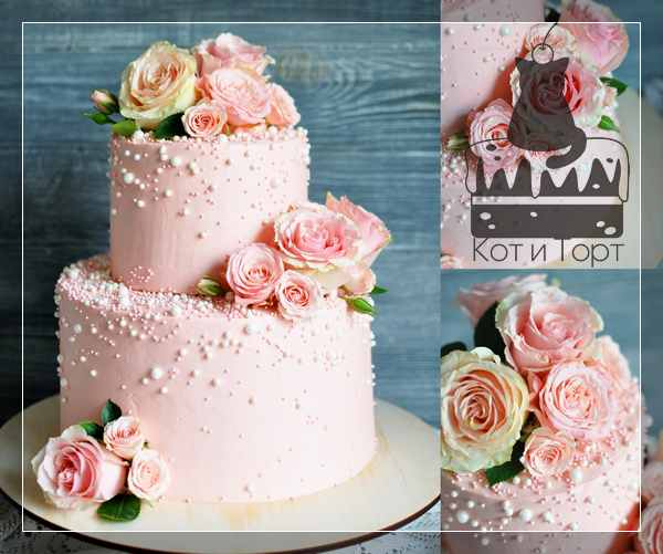 Двухъярусный розовый свадебный торт